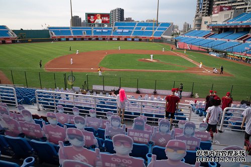 在桃园国际棒球场进行的乐天桃猿对中信兄弟的比赛中,假人和人形纸板替代了球迷 在桃园国际棒球场进行的乐天桃猿对中信兄弟的比赛中,,假人和人形纸板替代了球迷